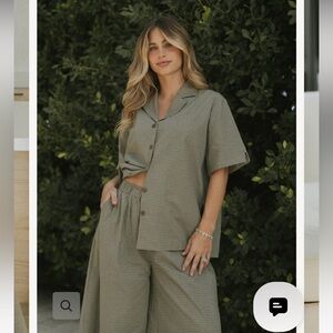 Altair. The label Penelope top and wide leg pants in Cedar